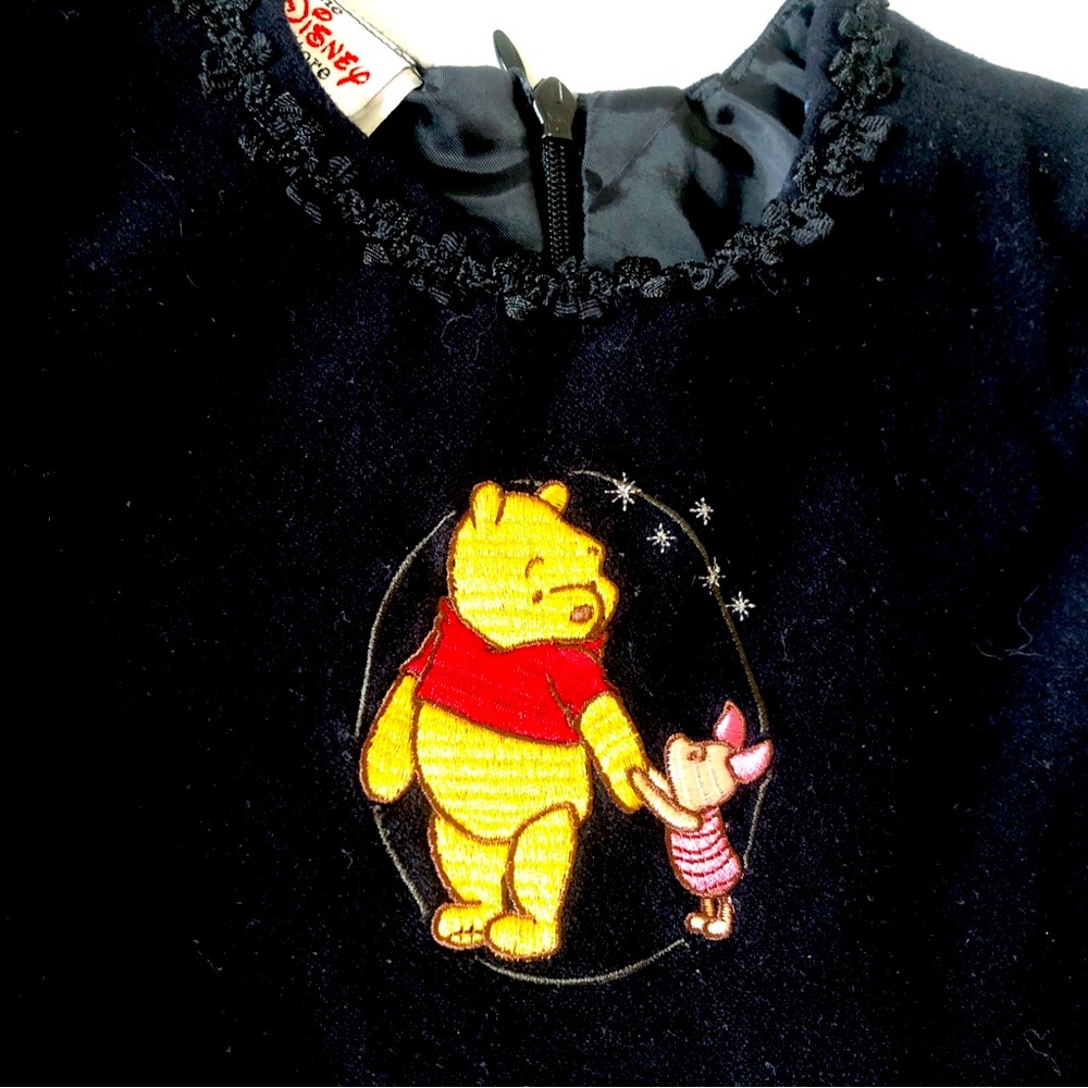 Vintage Disney Baby Winnie the Pooh & Piglet Embroidered Black dress 3T - Picture 2 of 7